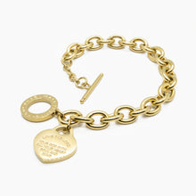 Load image into Gallery viewer, Matthew 22:37 Engraved Heart Charm – Love the Lord with All Your Heart, Soul, and Mind – 14k Gold Plated Christian Bracelet.