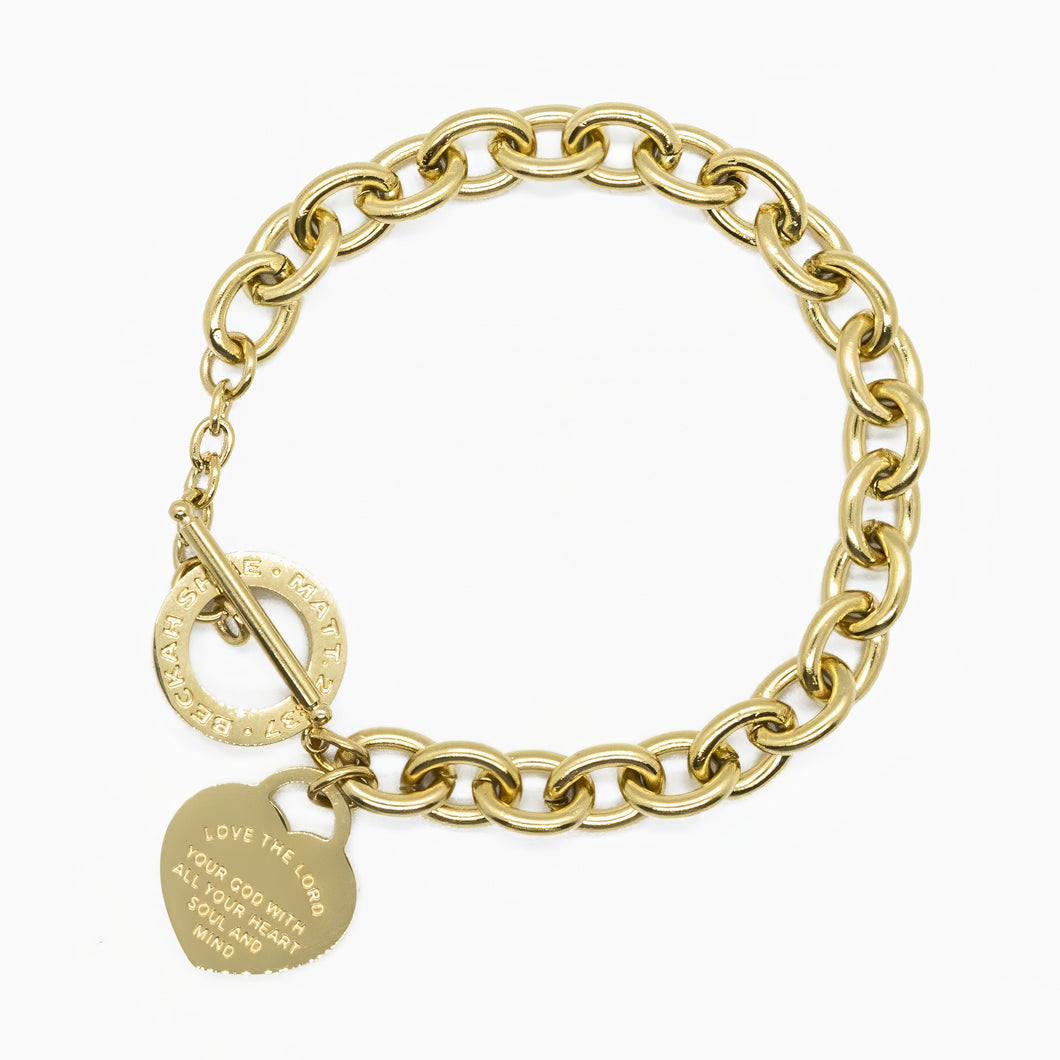 14k Gold Plated Christian Bracelet – Matthew 22:37 Heart Charm with Engraved Bible Verse – Faith Jewelry by Beckah Shae