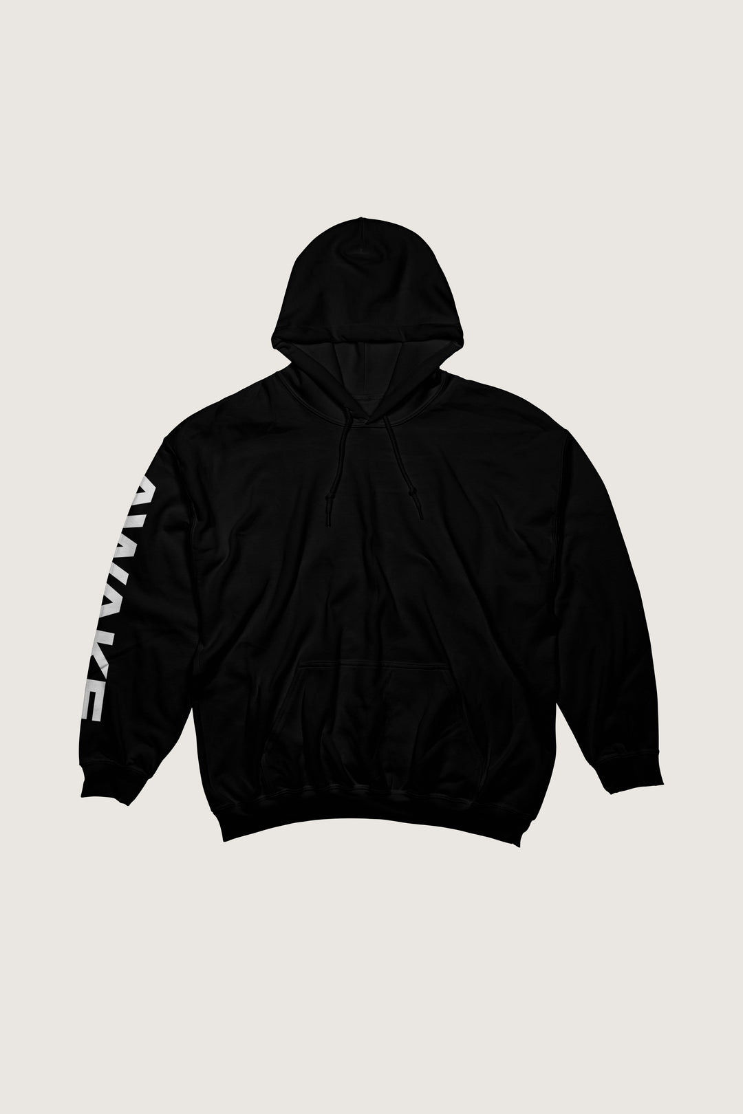 Black Awake Lion hoodie with white text "Awake" on sleeve against a light gray background