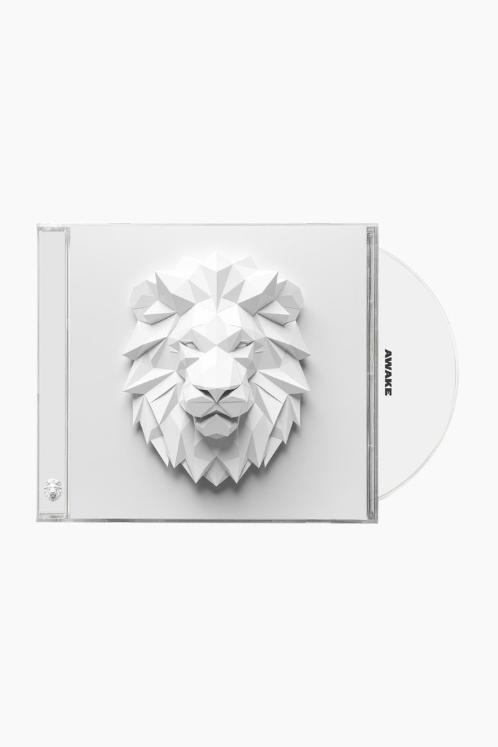 Beckah Shae Awake CD cover with a white lion head design on a white background