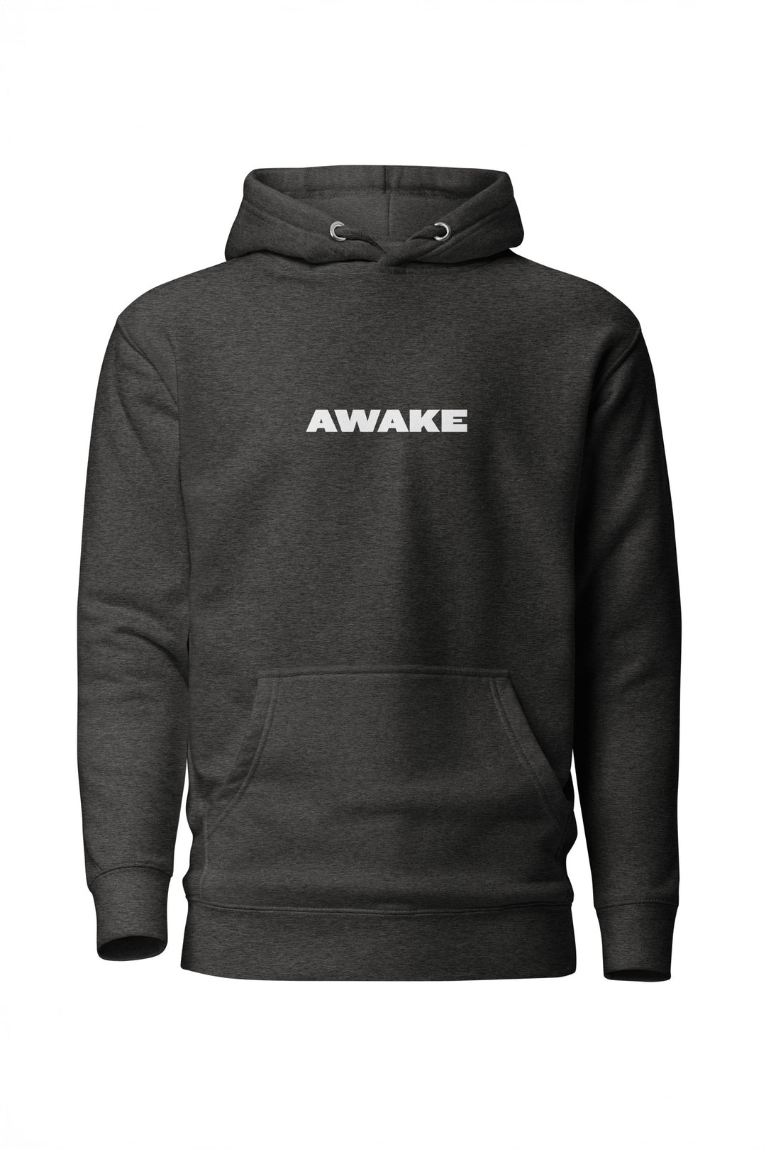 Black hoodie with 'AWAKE' text on a white background