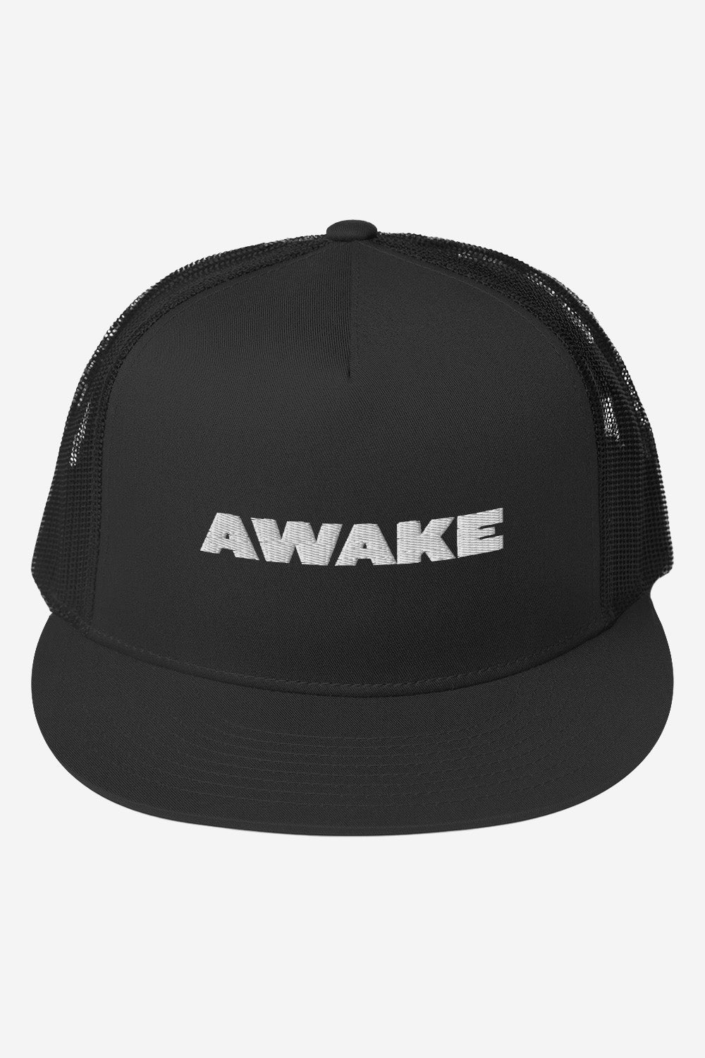 Black cap with 'AWAKE' text on a white background