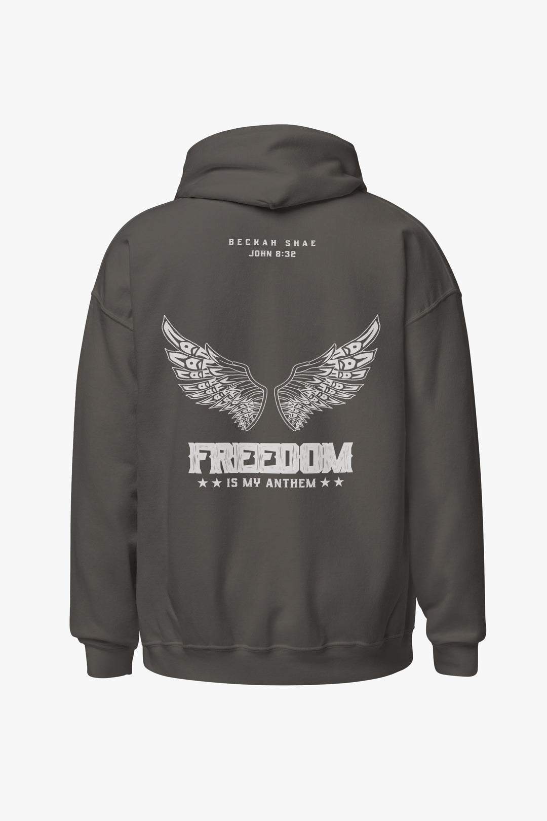 back of freedom anthem hoodie in charcoal