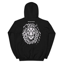 Load image into Gallery viewer, The ‘Awake Lion Hoodie’ features a lion face graphic design on the back with the text &quot;Awake&quot; on the right sleeve. Custom printed on a unisex black or military green hoodie.