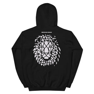 The ‘Awake Lion Hoodie’ features a lion face graphic design on the back with the text "Awake" on the right sleeve. Custom printed on a unisex black or military green hoodie.