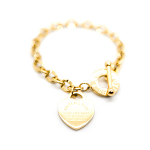 Beckah Shae Guard Your Heart Gold Bracelet with the writing "Above all else guard your heart, for everything you do flows from it." Romans 4:23