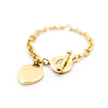 Load image into Gallery viewer, Beckah Shae Guard Your Heart Gold Bracelet with the writing &quot;Above all else guard your heart, for everything you do flows from it.&quot; Romans 4:23